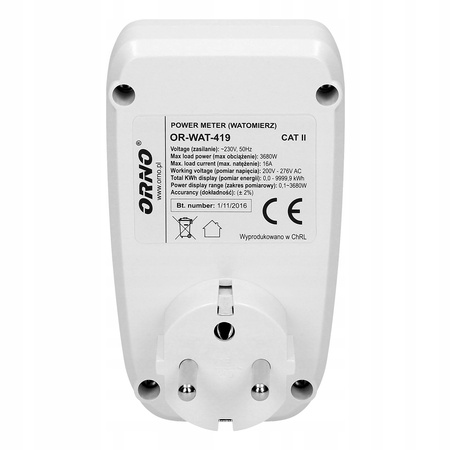 Wattmeter mit LCD-Anzeige Messgerät Energieverbrauchsmessgerät für ORNO-Steckdose