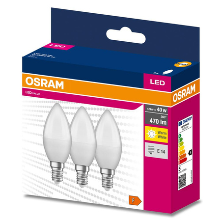 3x LED Lampe E14 B35 4,9W = 40W 470lm 3000K Wärme 220° OSRAM VALUE