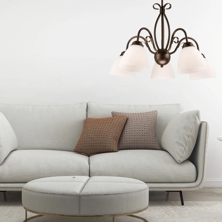 ADELLE Decke Pendelleuchte 5xE27 Weiß Holz Klassisch LM-5.6 Lamkur