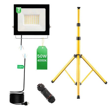 LED-Flutlicht ZUNA2 Halogenlampe 50W 4000K auf Stativ + Kabel + Hermetischer Anschluss LUMILED
