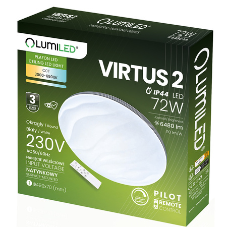 Plafond LED-Anbauleuchte VIRTUS2 72W IP44 CCT Weiß Rund 50cm + LUMILED PILOT