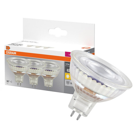 3x LED-Lampe MR16 Reflektor GU5.3 6.5W = 50W 621lm 2700K Warm 12V 36° BASE Osram