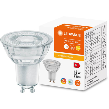 GU10 LED Leuchtmittel 3,7W = 35W 230lm 2700K Warm 36° CRI90 Dimmbares Glas LEDVANCE Superior
