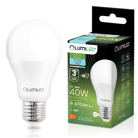 LED Lampen E27, Glühbirne A60 5W = 40W 470lm 260° 6500K kalt LUMILED