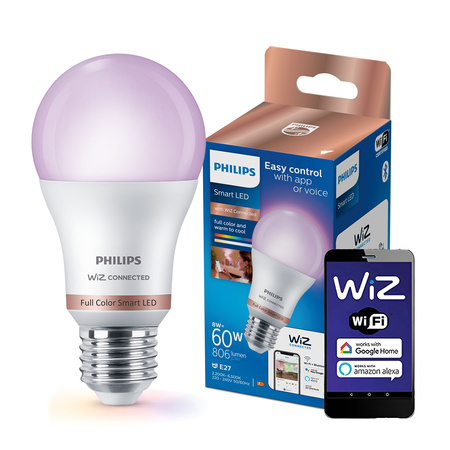 LED Lampen E27 A60 8W = 60W 2200-6500K + RGB SMART WiFi Philips WiZ