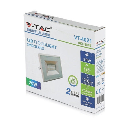 LED Fluter 20W 1700lm 6500K IP65 Weiß SMD VT-4021W V-TAC