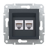 Doppelte Computersteckdose 2x RJ45 Cat. 6 UTP ohne Rahmen Asfora IP20 Anthrazit