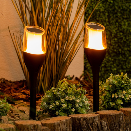 Set 4x LED Garten Fackel Solar Mast 60 cm Flamme Dämmerungssensor