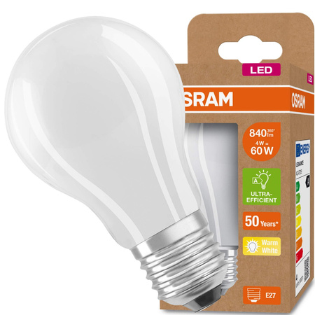 LED Lampe A60 E27 FR 4W = 60W 840lm 3000K Warm 360° Glühfaden OSRAM ULTRA EFFICIENT