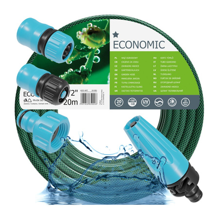 Garten-Wasserschlauch-Set 1/2" 20m, gerader Sprinkler, Anschluss mit Gewinde, Schnellkupplung Stop, Schnellkupplung Überlauf 1/2" CELLFAST