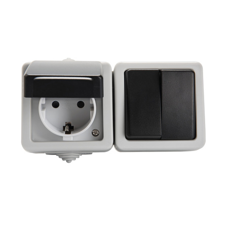 Kronleuchter Schalter Steckdose Schutz 10A Erdung IP54 Rechteckig Grau TEKNO Kanlux