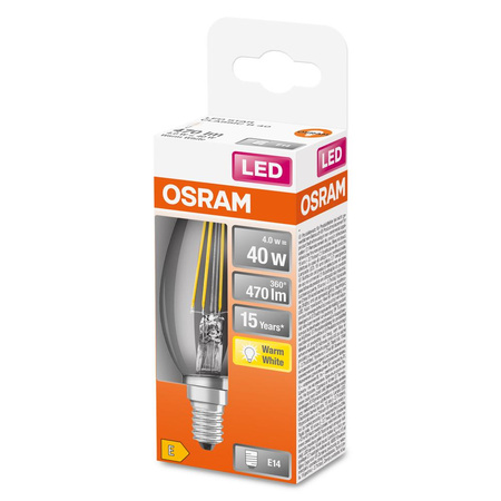LED Leuchtmittel E14 B35 CL 4W = 40W 470lm 2700K Warm 300° OSRAM STAR Filament