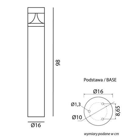 LED-Gartenpfostenleuchte für den Außenbereich BAREL 98 cm 23W 4000 K IP65 Su-Ma
