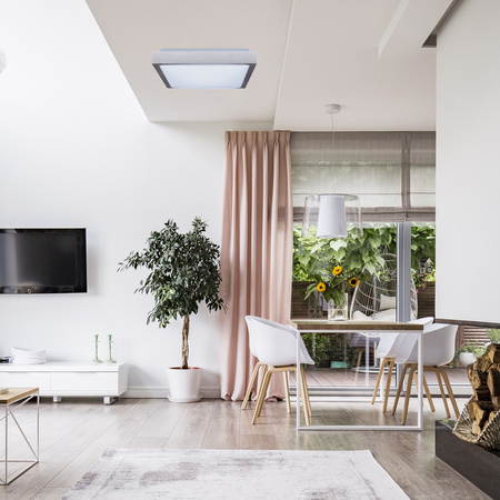 Plafond LED Deckenleuchte 41cm 2x E27 Chrom quadratisch + 2x LED Lampen 10W 4000K Lumiled