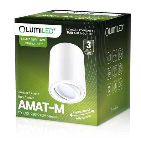 Halogen-Aufbauleuchte GU10, Aufbauspot 84mm beweglich Runde Tube Weiß AMAT-M LUMILED