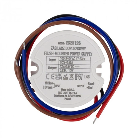 Einspeisung FI60 für LED-Streifen 10W 12V 0.83A Hermetisch IP67 Ecolight