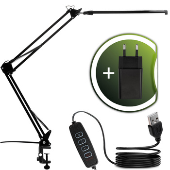 Schreibtischlampe LED 12W, Zeichentisch-Schreibtischlampe CCT USB Dimmbar Schwarz COSMI LUMILED