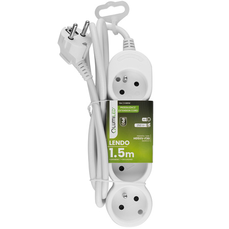 Netzverlängerungskabel Geerdete Steckdosenleiste 4 Steckdosen 1.5m Weißes Kabel Lendo Lumiled