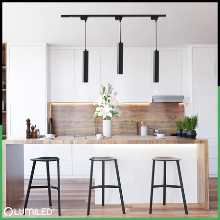 Lichtschienen-Set 1m + 3x Soplo GU10 schwarz LUMILED Stromschienenstrahler