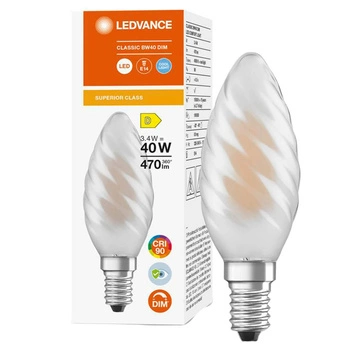 LED-Kerzenlampe E14 BW40 3,4W = 40W 470lm 4000K Neutral 300° CRI90 Filament milchig dimmbar LEDVANCE Superior