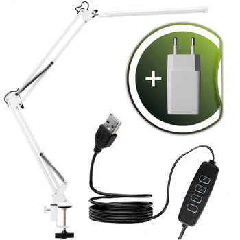 Schreibtischlampe LED 12W, Zeichentisch-Schreibtischlampe mit Tischklemme CCT USB Dimmbar Weiß COSMI LUMILE