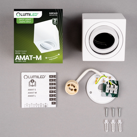 Halogen-Aufbauleuchte GU10, Aufbauspot 84mm beweglich Quadrat Tube Weiß AMAT-M LUMILED