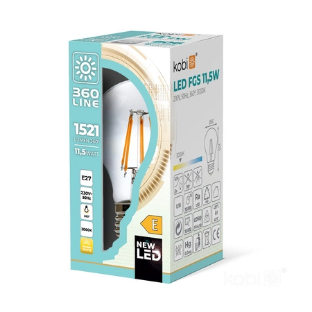 LED-Lampe E27 A60 11.5W 1521lm 3000K Warm 360° Glühfaden KOBI FGS