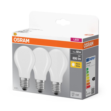 3x LED Lampen E27 A60 7W = 60W 806lm 2700K Wärme 300° Filament OSRAM Sockel