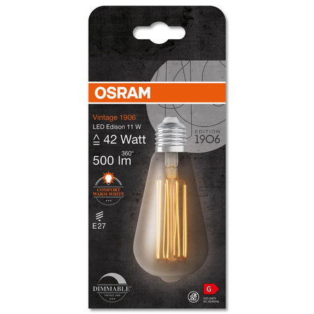 E27 ST64 LED Lampen 11W = 42W 500lm 1800K Warm 320° OSRAM Vintage 1906 Filament
