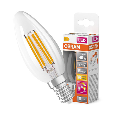 LED Lampen E14 B40 4W = 40W 470lm 2200-2700K Warm 300° Glühfaden Dimmbar OSRAM Superstar