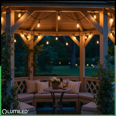 LED Außen-Lichterkette 30x E27, Garten Lichterkette 15m MALUS LUMILED