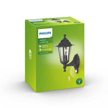 Gartenleuchte LED Wandleuchte PEKING myGarden E27 IP44 Aufwärtslaterne mit Dämmerungssensor Schwarz PHILIPS