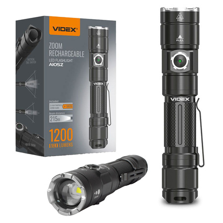 LED Wiederaufladbare Hand-Taschenlampe 10W 1200lm Zoom 6 Modi USB-C IP44 Videx