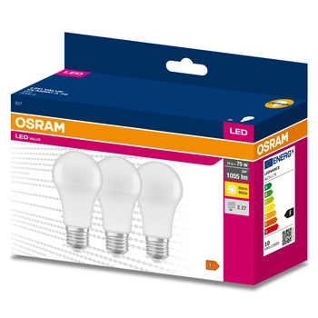 3x LED Lampen E27 A60 10W = 75W 1055lm 3000K Wärme 200° OSRAM VALUE