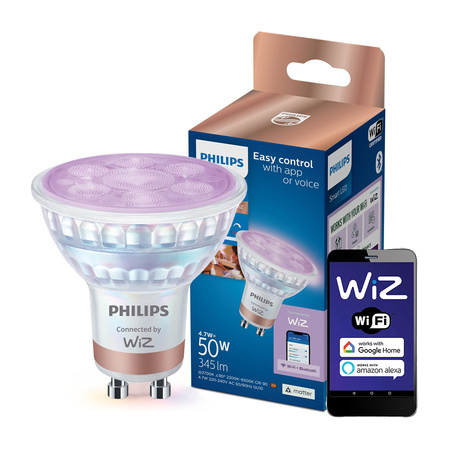 LED Lampen GU10 4.7W = 50W 2200-6500K + RGB 36° SMART WiFi Philips WiZ