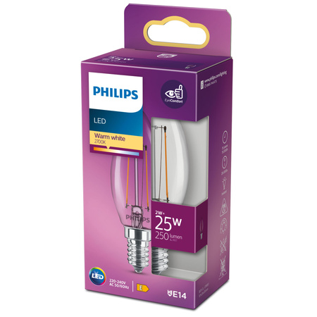 E14 B35 LED Lampen 2W = 25W 250lm 2700K Warmfilament PHILIPS