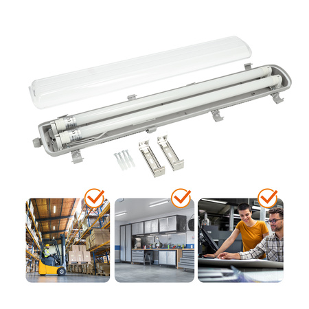 Industrielles hermetisches Leuchtenset 2x60cm + LED-Leuchtstofflampe T8 9W 4000K Neutral IP65 Kobi