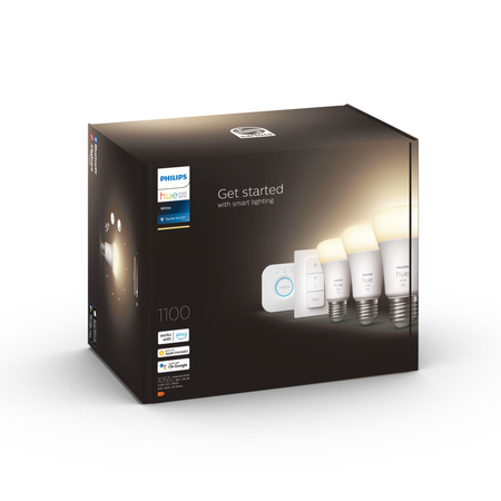 3PAK LED-Glühbirne E27 A60 9.5W 2700K Warm PHILIPS HUE Weiß Bluetooth Zigbee + Hue Bridge + Dimmschalter