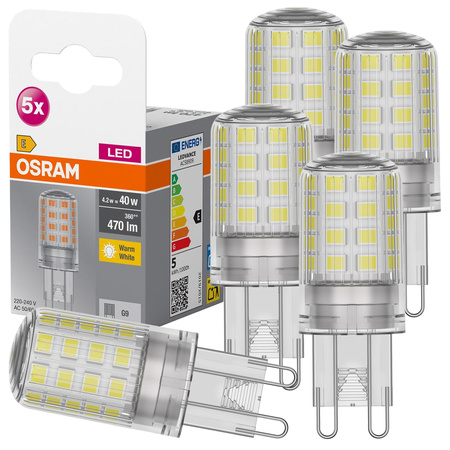 5x LED-Kapsel-Glühbirne G9 4,2W = 40W 470lm 2700K Warm 300° BASE Osram