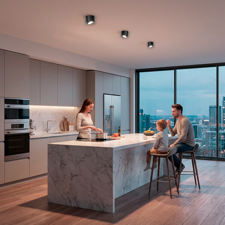 Halogen-Aufbauleuchte, Aufbauspot 50mm Runde Tube Schwarz AMAT-S+LED-Einsatz 5W 3000K LUMILED