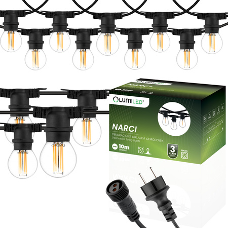 Garten Girlande Outdoor-Lichterkette 10m 10x E27 Glühbirnen 7W 3000K NARCI Lumiled
