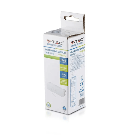 Mikrowellen-Bewegungsmelder 180°/360° IP65 WEISS Oberflächenmontage Decke Wand verstellbar V-TAC