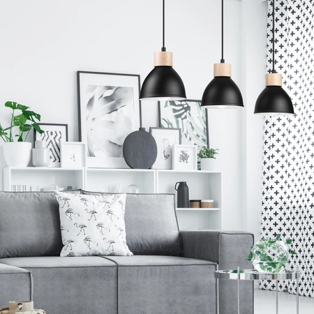 NICO Hängelampe 3xE27 Schwarz Holz LM-3.143 Lamkur