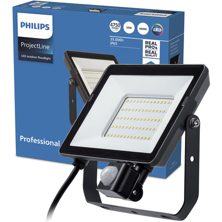 LED Fluter 50W 4750lm 4000K IP65 Schwarz mit Bewegungs- und Dämmerungssensor ProjectLine Fluter PHILIPS