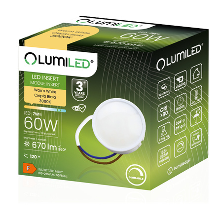 LED Einlege-Modul Milchig 7W = 60W 120° 670lm 3000K Warm Dimmbar LUMILED