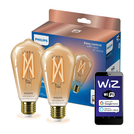 2x LED-Glühbirne E27 ST64 7W = 50W Glühfaden Amber SMART WiFi Philips WiZ