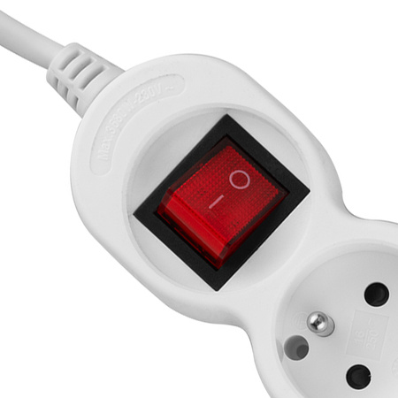 Netzverlängerungskabel Geerdete Steckdosenleiste 4 Steckdosen 3m ON/OFF Schalter Weißes Kabel Lendo Lumiled