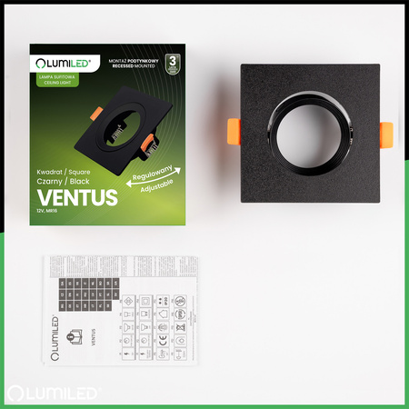 Einbaustrahler GU10, MR16 Einbauspot HALOGEN Quadrat beweglich Schwarz VENTUS LUMILED