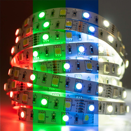 LED-Strip, LED-Streifen 12V 72W 300LED 5050 10mm 5m RGB + kalt LUMILED