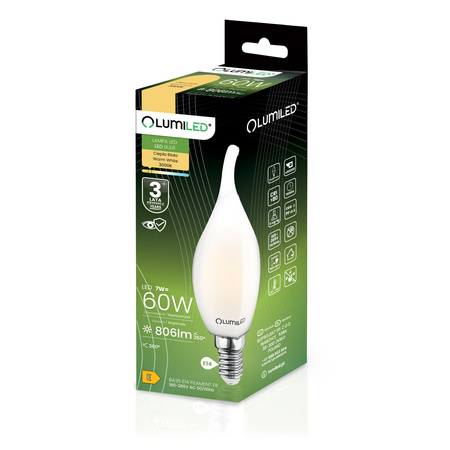 LED Lampen E14, Glühbirne Flame B35 7W = 60W 806lm 360° 3000K warm Milch Glühfaden LUMILED